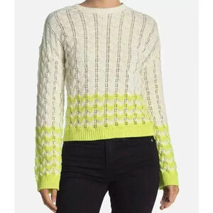 Abound, Stripe Print Pointelle Knit Sweater, Ivory Lime, Small